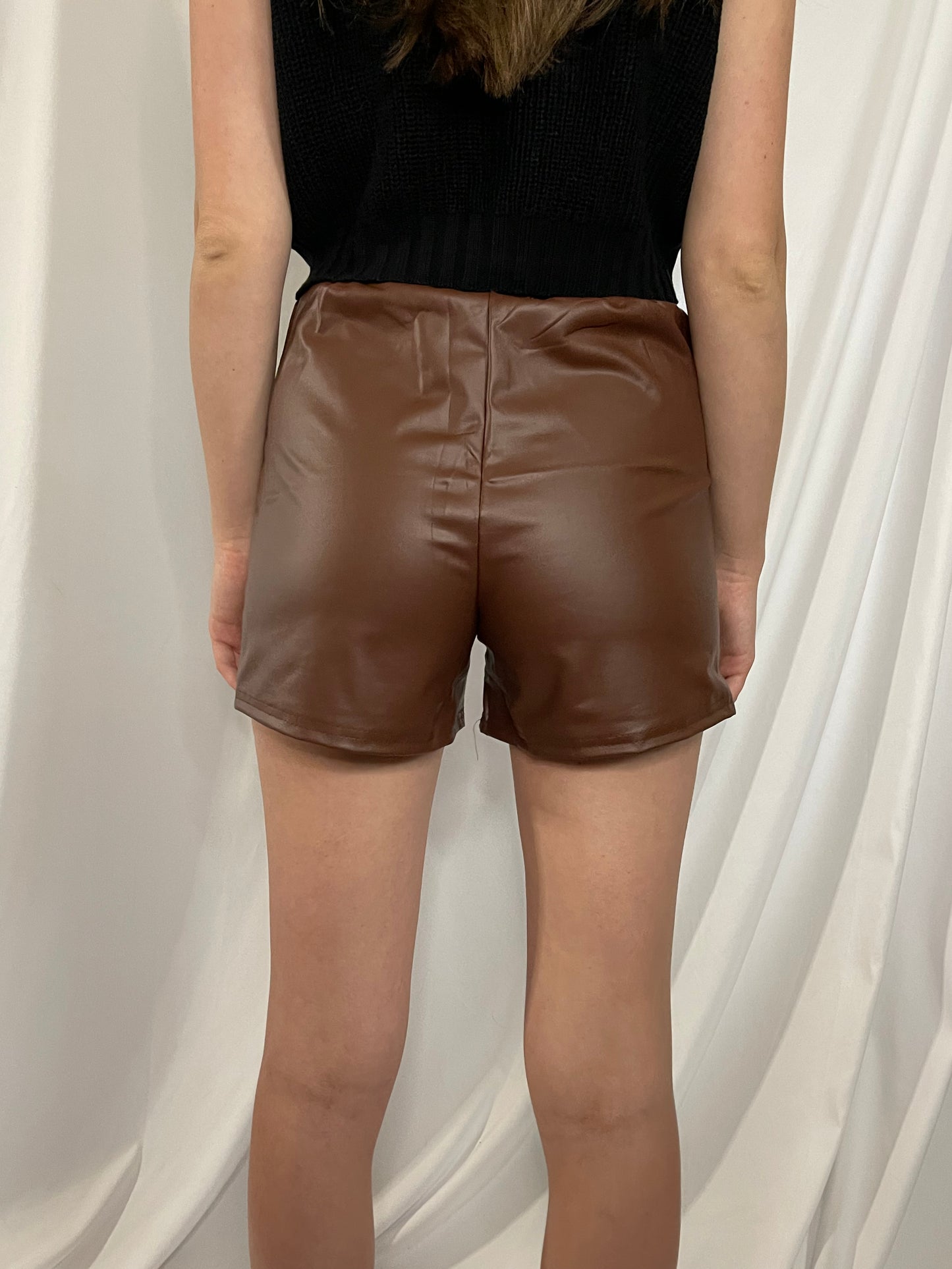 Cocoa pleather shorts